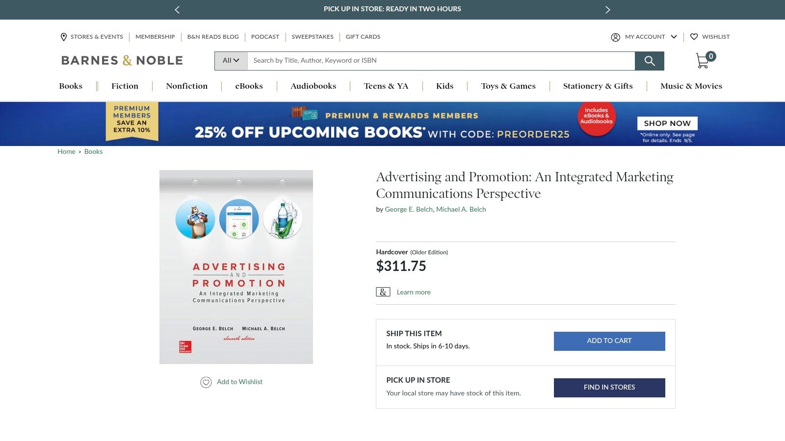 Barnes & Noble product page for the Advertising and Promotion marketing textbook