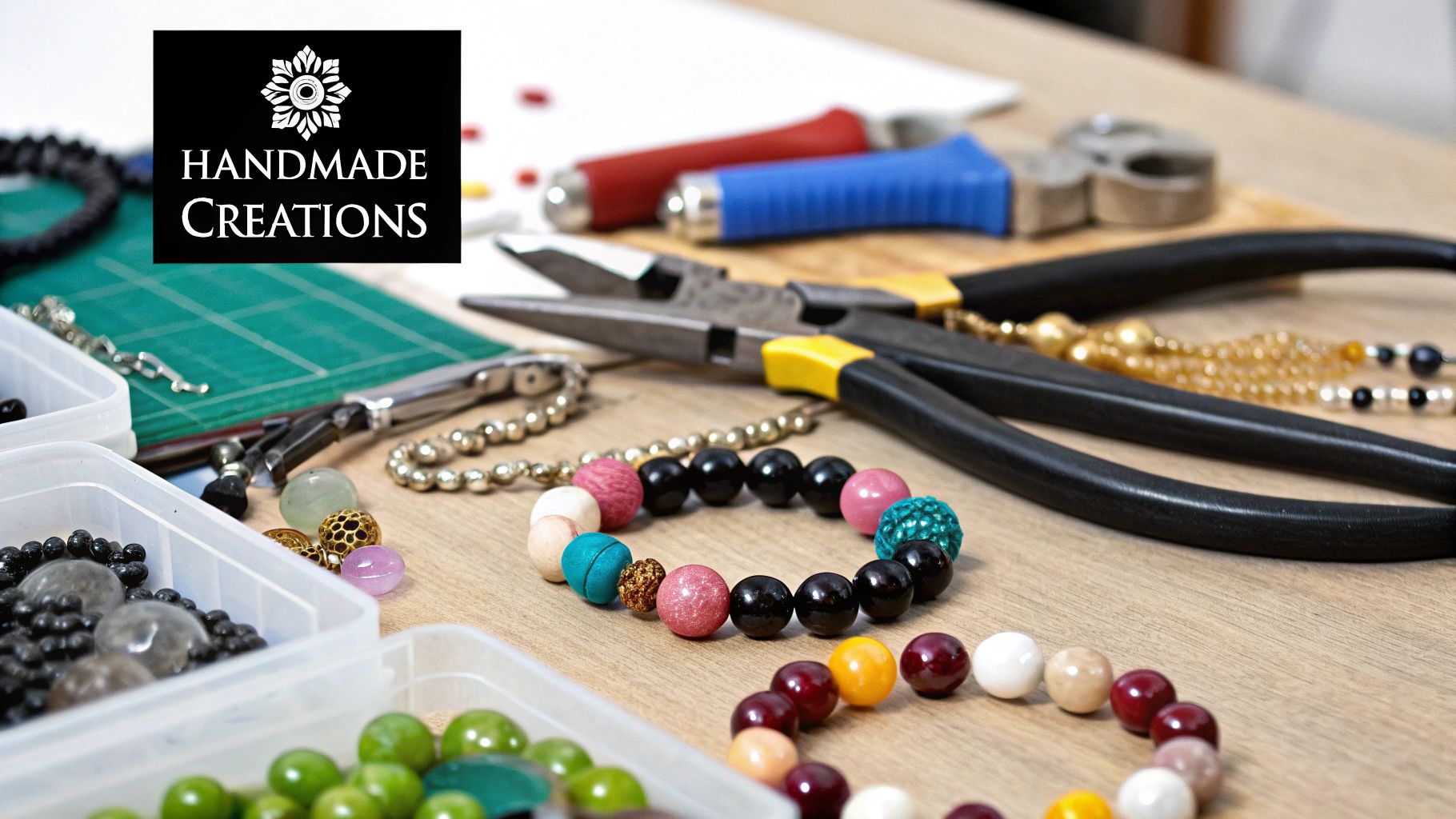 Beads, pliers, and tools for handmade jewelry, one of the best business ideas for stay-at-home moms