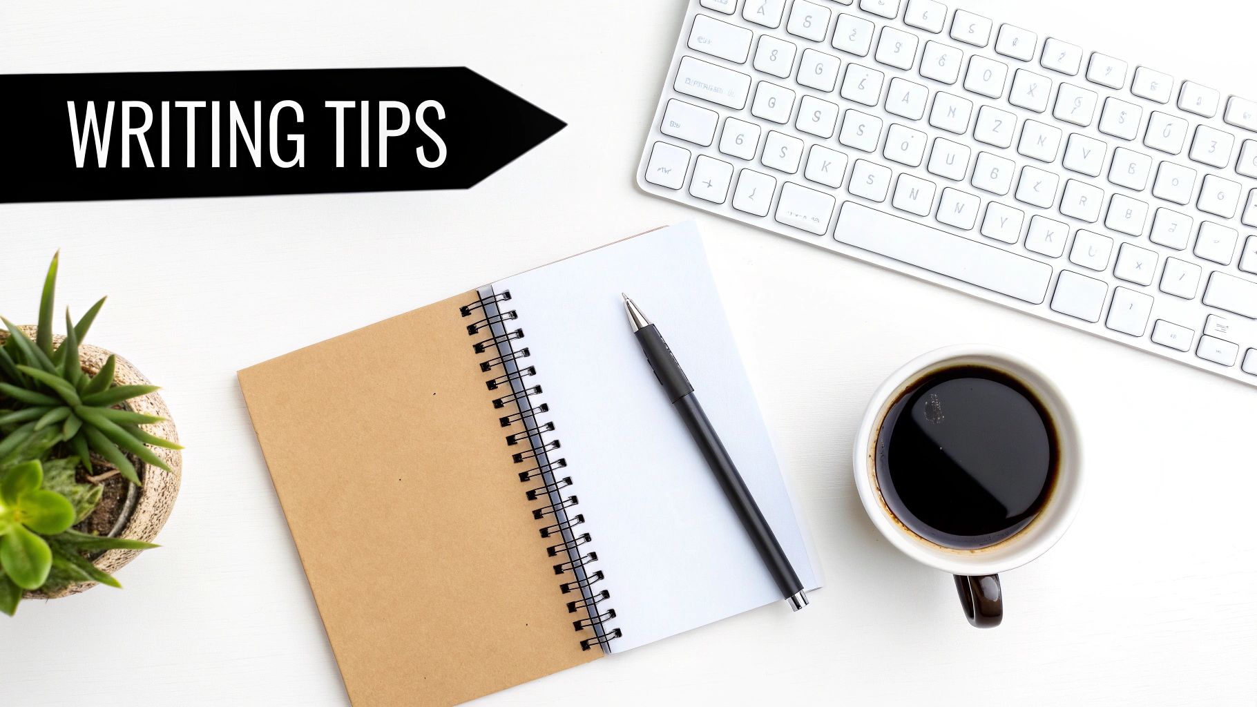 Notebook and pen with writing tips for crafting a winning business proposal