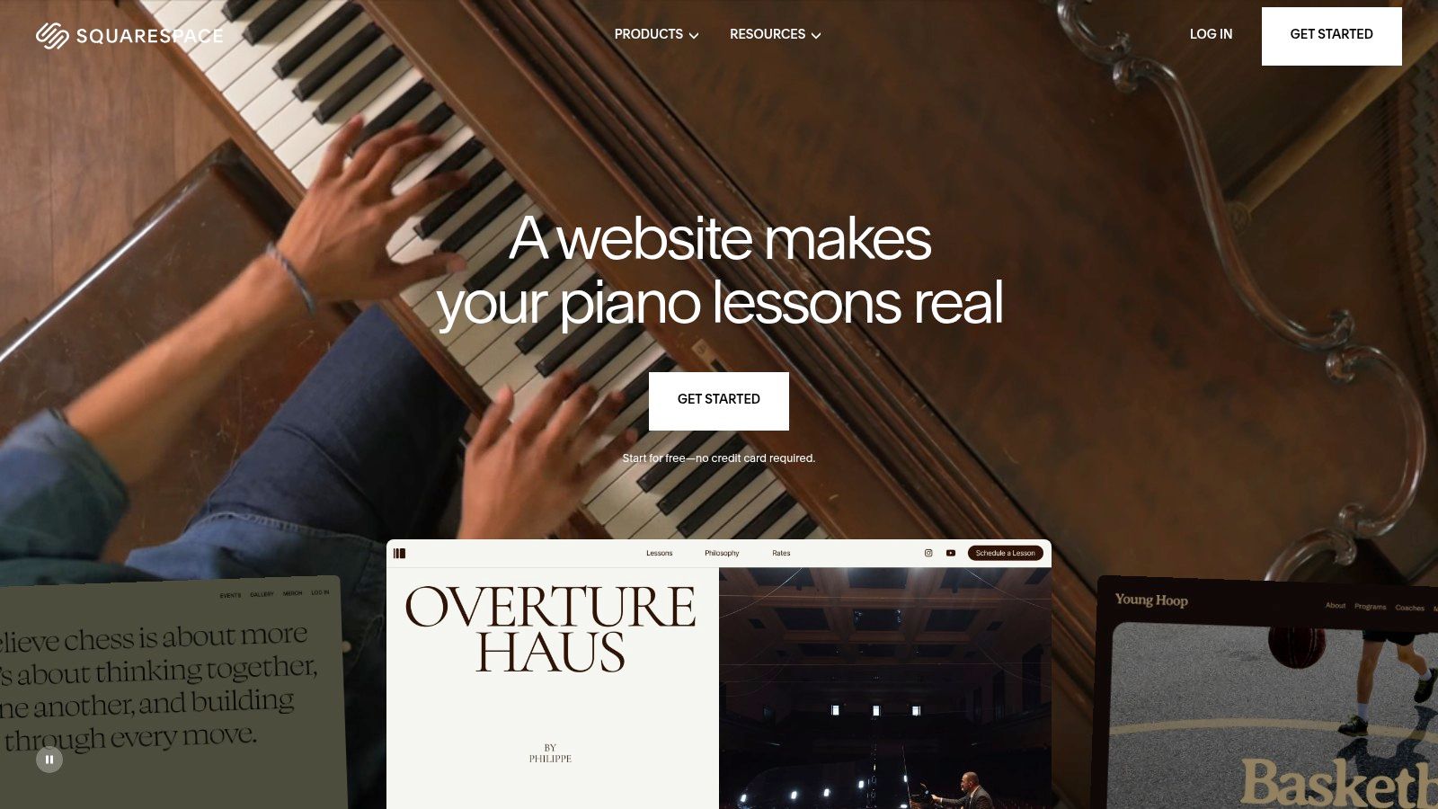 Squarespace homepage demo for a piano lesson studio site, showcasing clean website design