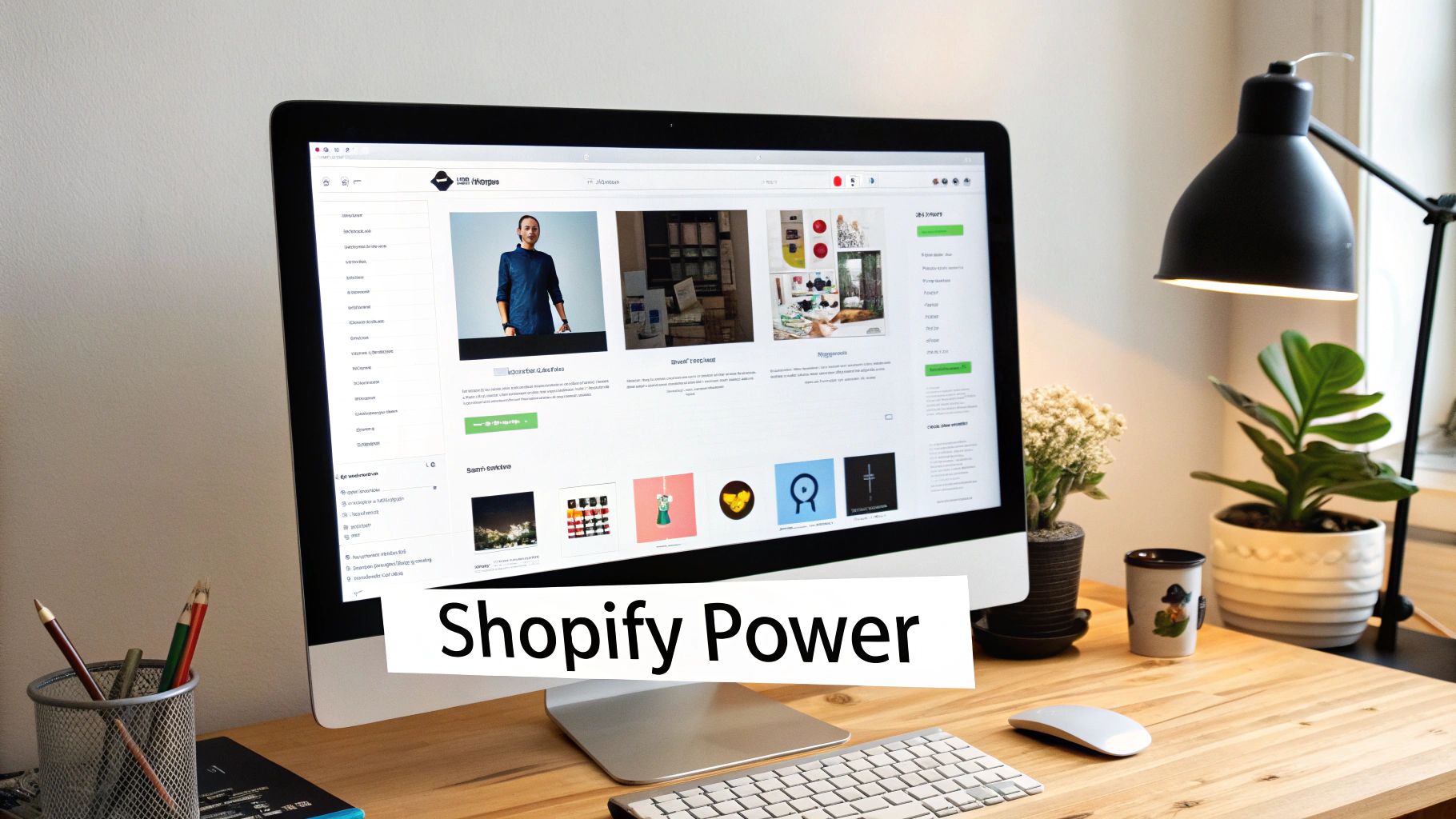 Shopify admin dashboard on a desktop computer, showing the app-driven power behind the platform