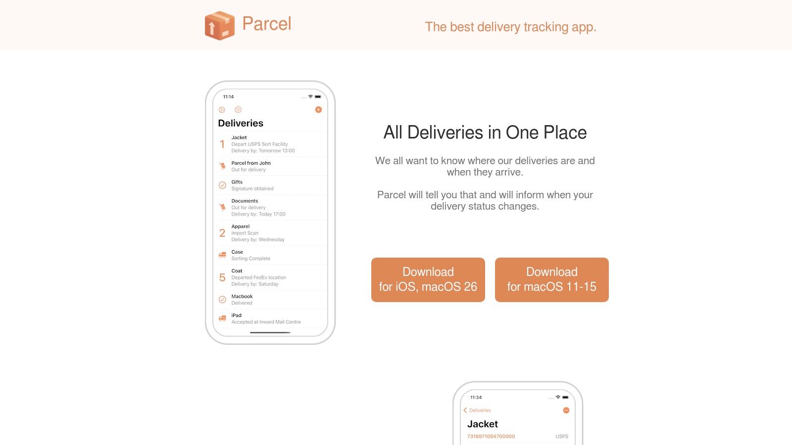 Parcel app's iPhone interface listing deliveries, a top package tracking app for Apple users