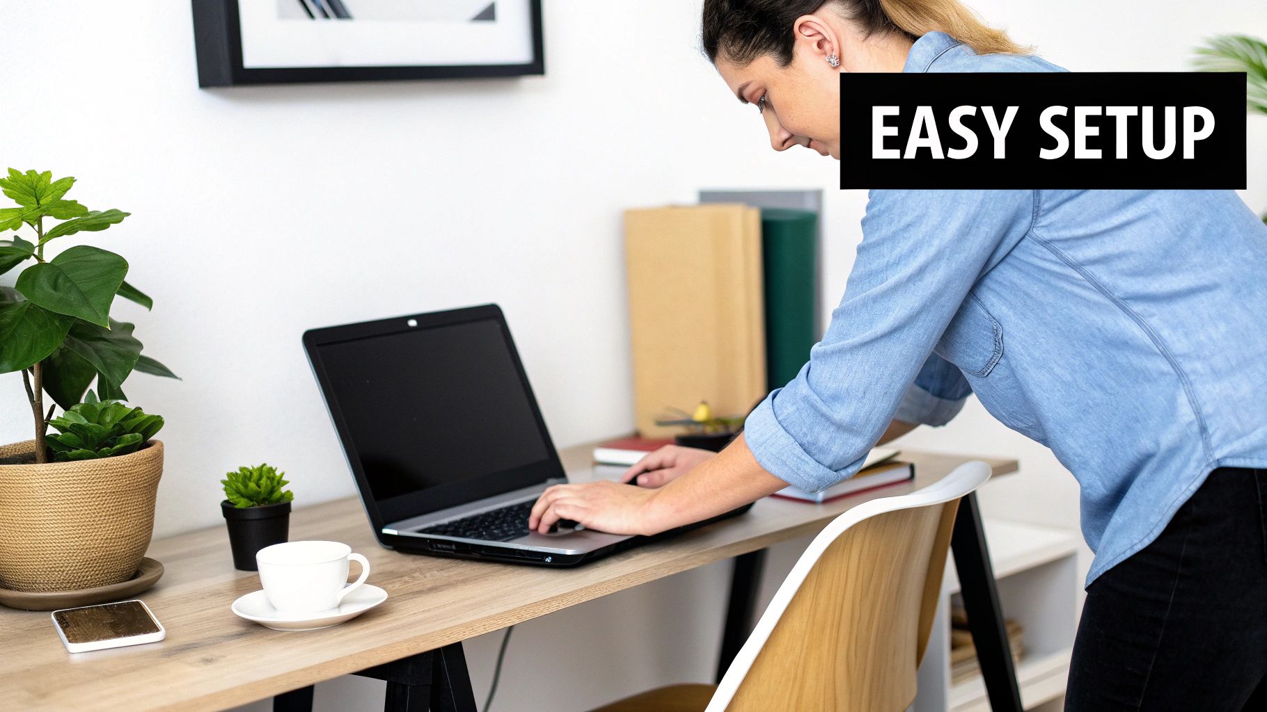 Entrepreneur easily setting up her store, showing why Shopify is the best ecommerce platform for small business
