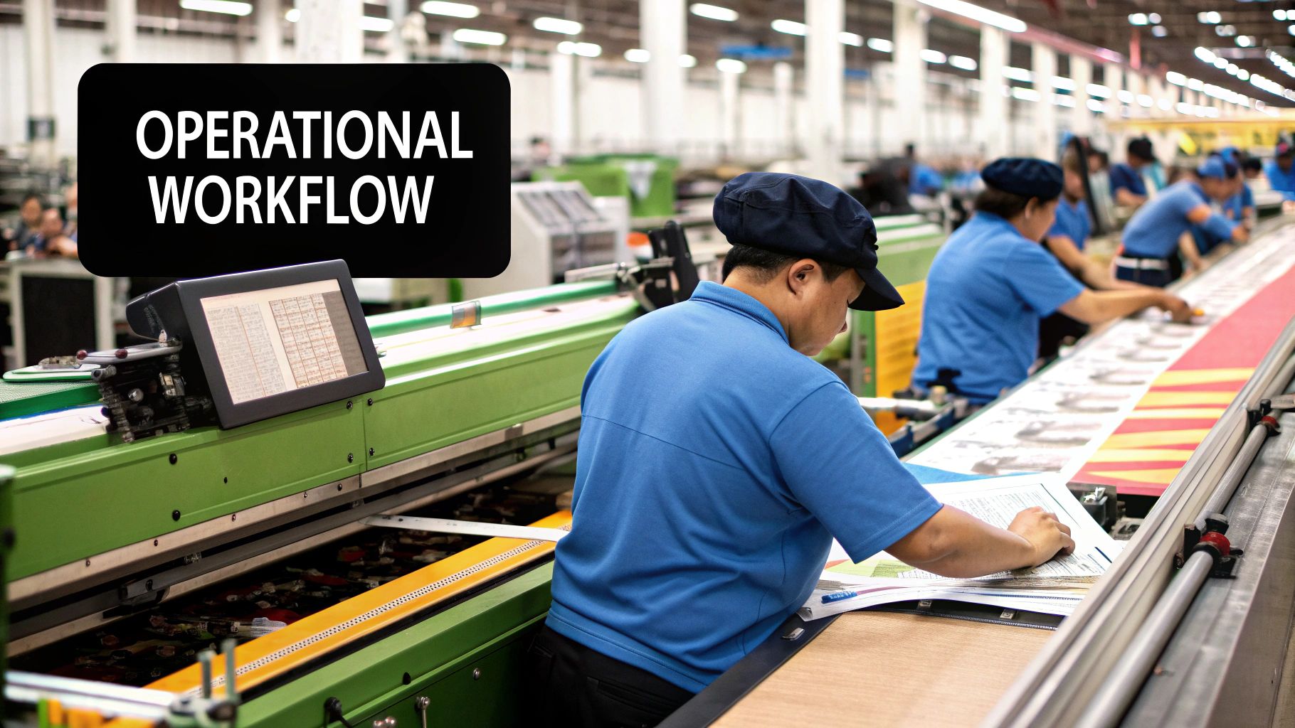 Factory workers on a production line representing the operations pillar of an annual operating plan