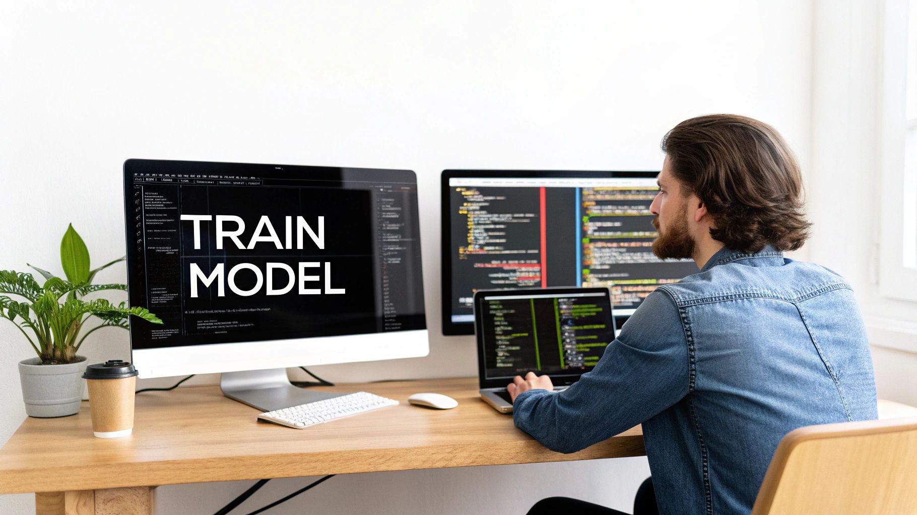 Developer training a machine learning fraud detection model across multiple screens