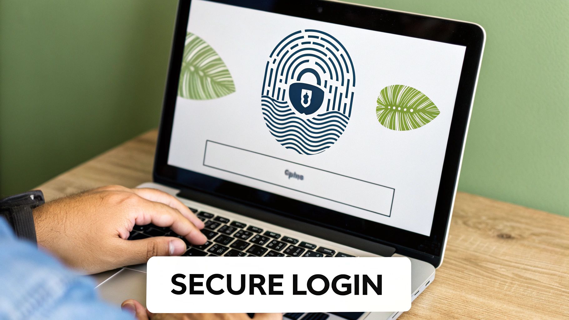 Laptop showing a secure login fingerprint icon for verifying orders in ecommerce fraud prevention