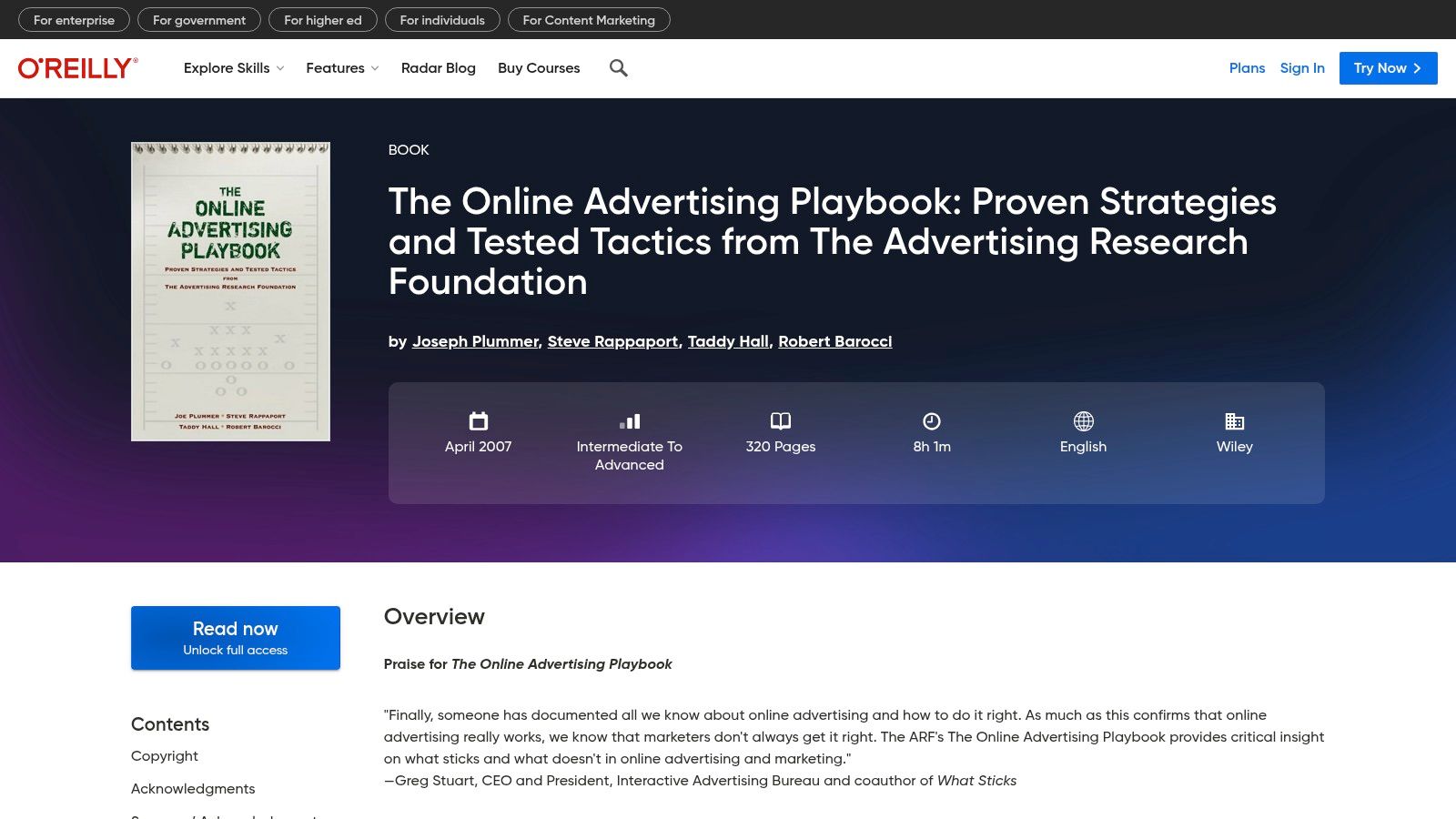 O'Reilly Learning page for The Online Advertising Playbook, one of the best advertising books