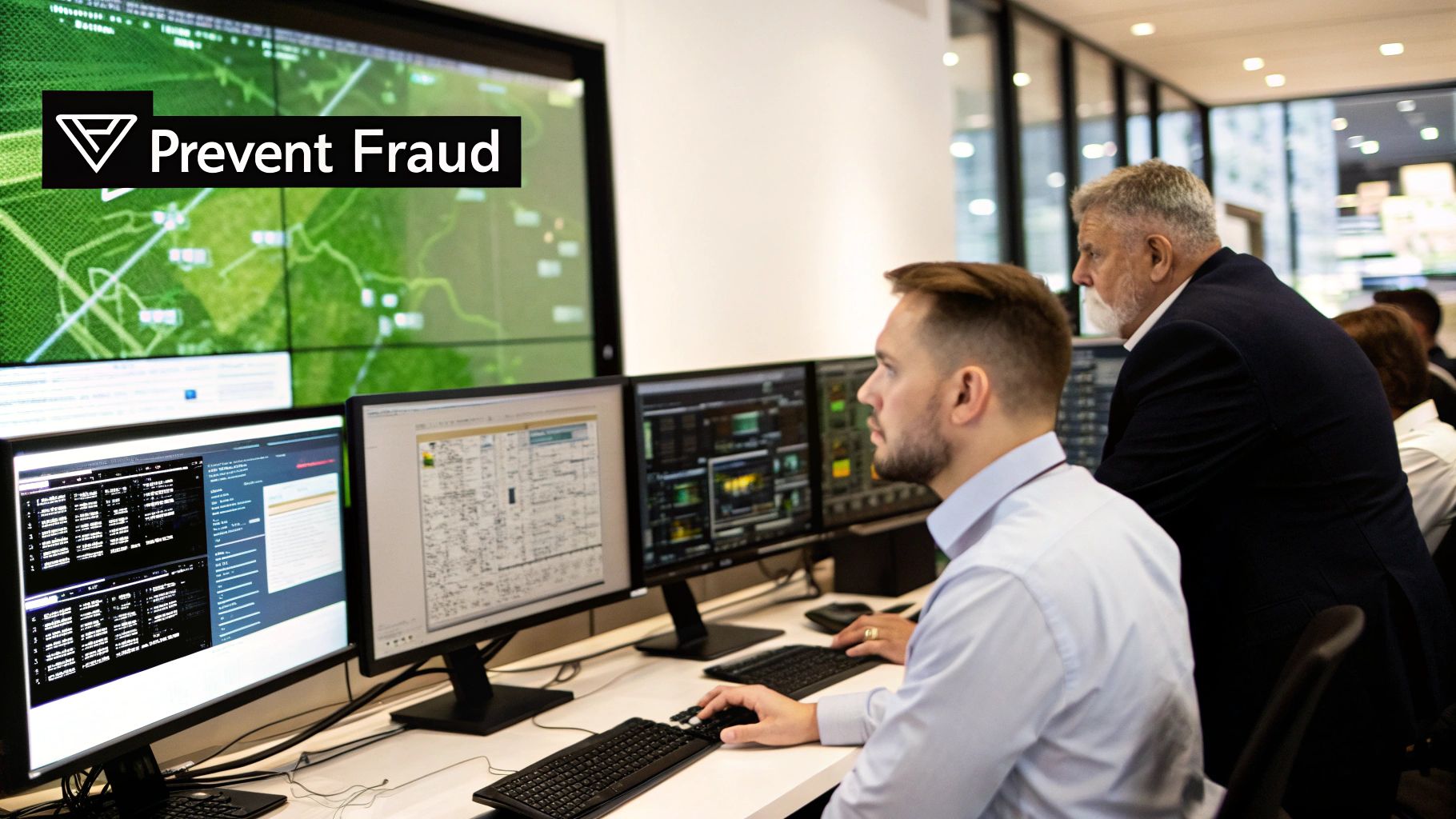 Analysts monitoring multiple screens in a security operations center, illustrating hidden fraud costs
